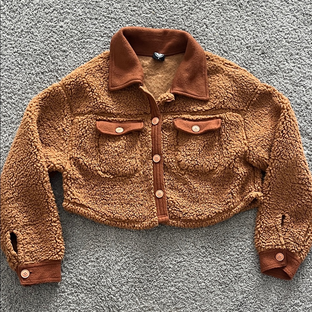 PacSun Rich Brown Cropped Sherpa Jacket